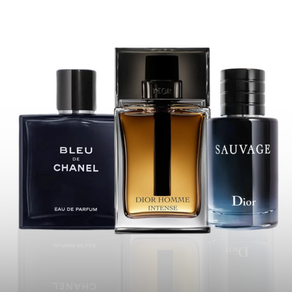 Kit de 3 Perfumes - Sauvage Dior (60ml), Bleu de Chanel (50ml), Homme Intense Dior (50ml)