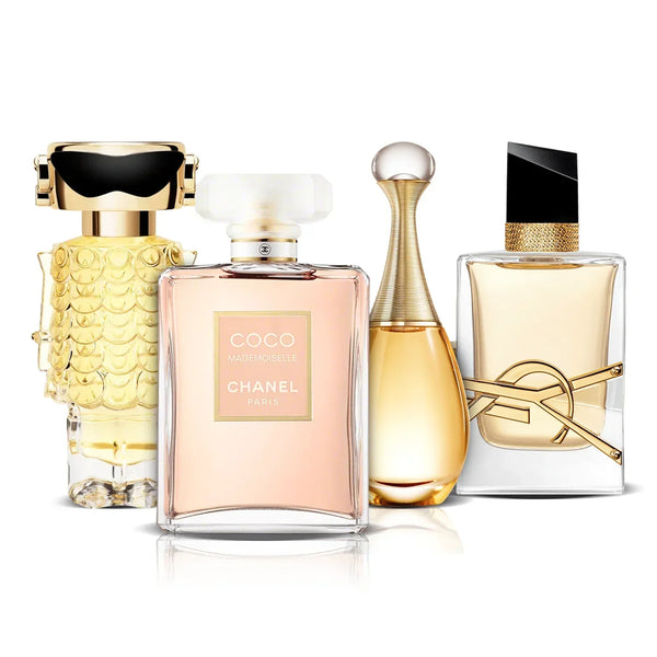 Combo de 4 Parfums : Fame, Coco Mademoiselle, J'adore et Libre | Femme (100 ml)