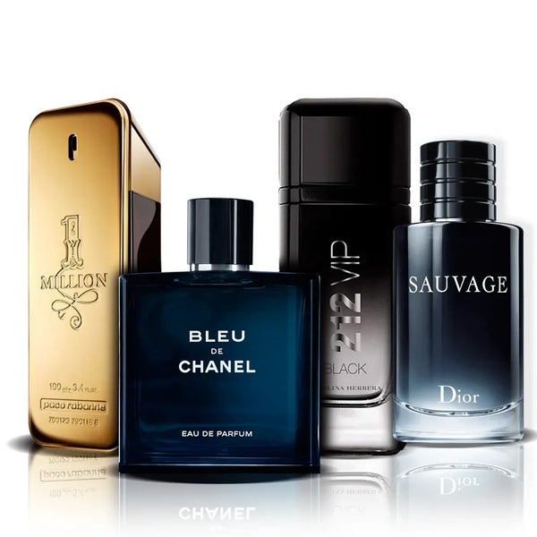 Combo de 4 Parfums : One Million, 212 VIP Black, Bleu de Chanel et Sauvage | Homme (100 ml)